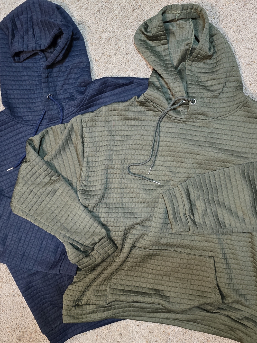 Cozy Waffle-Knit Hooded Sweatshirt BUNDLE- Olive & Navy - LARGE